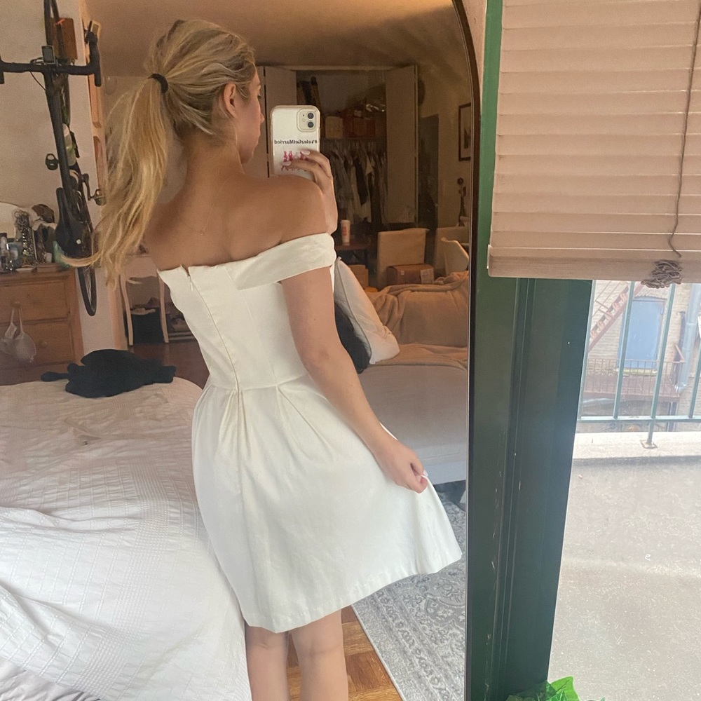 Off the shoulder white mini dress